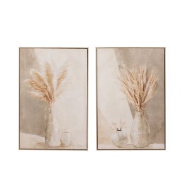 Peinture vase pampas canevas/bois beige assortiment de 2