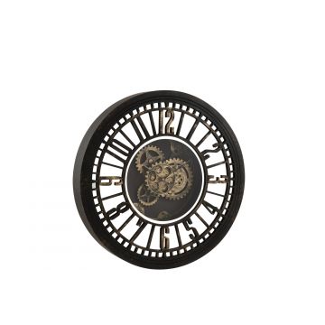 Horloge ronde mecanisme apparent miroir antique noir/or