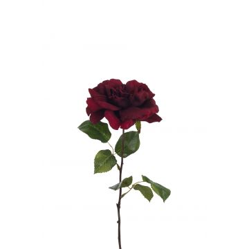 Rose ouverte+2feuilles rouge fonce