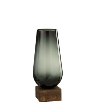 Vase sur pied eno verre/bois marron fonce gris small