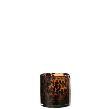 Photophore cylindre pois verre marron/noir small