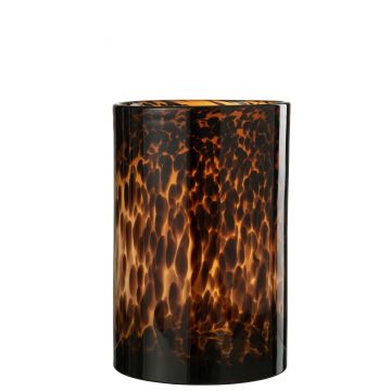 Photophore cylindre pois verre marron/noir large