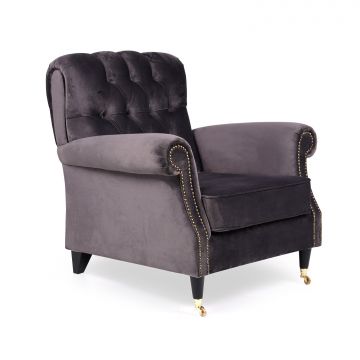 Atelier Del Sofa Wing Chair in Timber Frame - 100% Velvet Fabric (Anthracite)