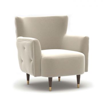 Atelier Del Sofa Wing Chair en structure bois et tissu 100% velours, couleur écru