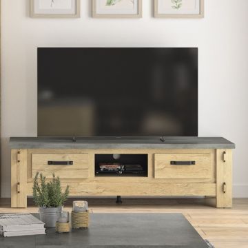 Meuble TV Louane 172cm, 2 tiroirs - chêne/béton