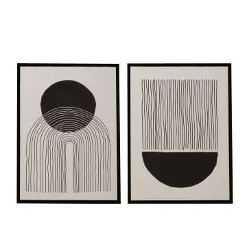 Decoration murale abstrait effet 3d toile/bois noir/blanc assortiment de 2