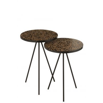 Set de 2 tables gigognes cercles resine marron/noir
