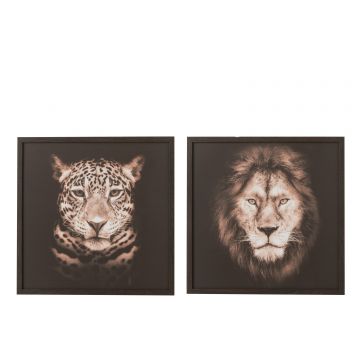Cadre lion/panthere mdf/verre marron/noir assortiment de 2