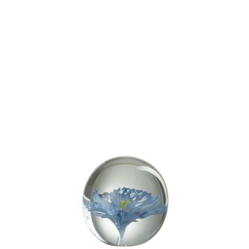 Presse-pap fleur verre bleu large