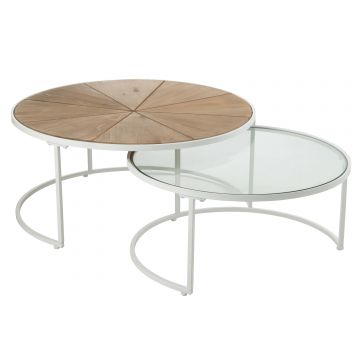 Set de deux tables basses relax metal/bois blanc/naturel