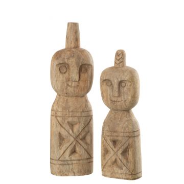 Set 2 personnages africain sculpte bois naturel
