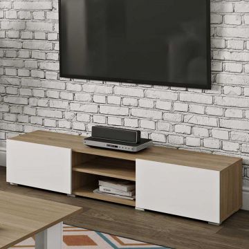 Meuble TV Podium 140 cm - chêne/blanc