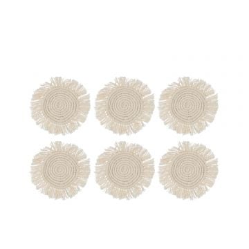 Set de 6 sous-verres franges coton beige