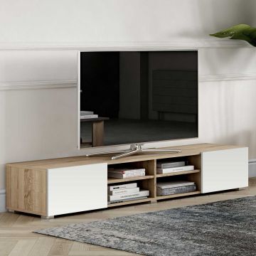 Meuble TV Podium 185 cm - chêne/blanc