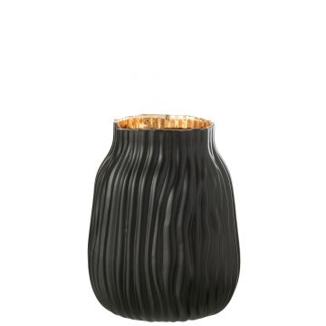 Vase rainures verre noir/or small