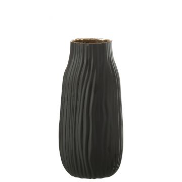Vase rainures verre noir/or medium