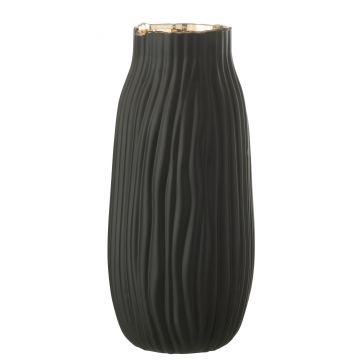 Vase rainures verre noir/or large