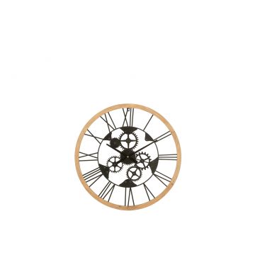 Horloge chiffres romains roues metal/bois noir small