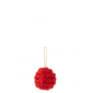 Boule suspension tricot laine textile rouge