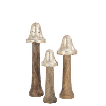 Set de 3 champignons fins bois naturel/or