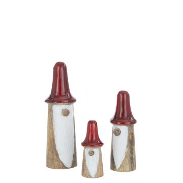 Set de 3 gnomes champignons bois naturel/rouge