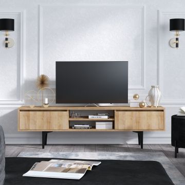 Meuble TV moderne en chêne | Revêtement mélaminé | Nombreux rangements | 150cm de largeur