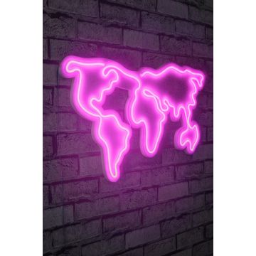 Carte du monde en néon - Série Wallity - Rose