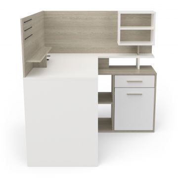 Bureau d'angle Lanzini 2 tiroirs & 1 porte - chêne sonoma/blanc Moderne -  Finori