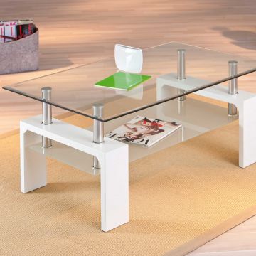 Table basse Alva avec plateau en verre - blanc