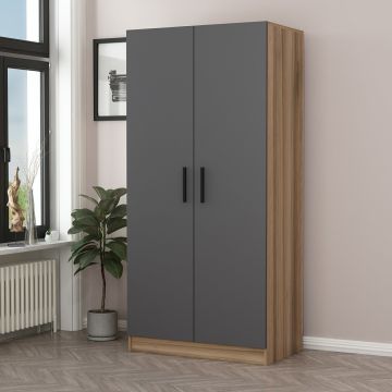 Armoire Woody Fashion | 100% Mélamine | Chêne Anthracite