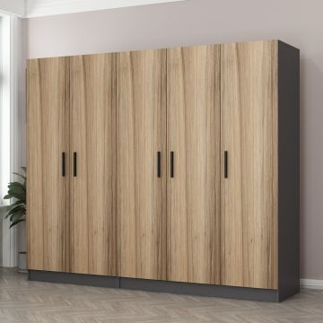 Woody Fashion Wardrobe | 100% Melamine Coated | 18mm Thick | 225x190x52cm | Dore Color (Armoire Woody Fashion)