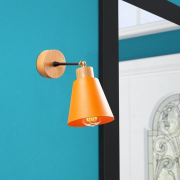 Lampe murale élégante et sophistiquée - Design moderne en métal et bois | 14x25 cm | Orange