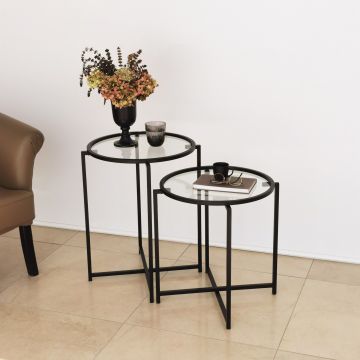 Table d'appoint Locelso | 100 % verre trempé et structure métallique | Noir