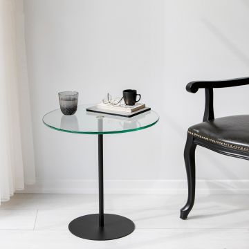 Table d'appoint Locelso | 100 % verre trempé et structure métallique | 50x50x50 cm | Noir