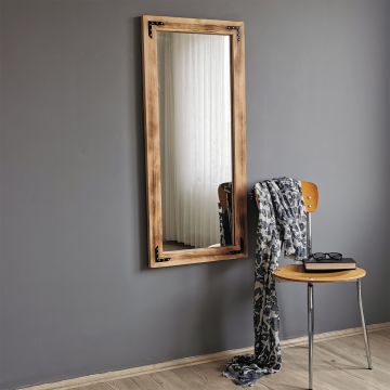 Miroir Locelso | 100% bois de pin | Fixation murale | Ajustable | Noyer