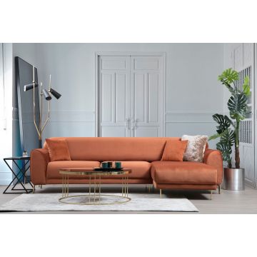 Canapé-lit d'angle confortable | Design unique | Structure en bois de hêtre | Tissu polyester | Cannelle