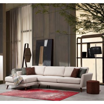 Canapé-lit d'angle confortable | Cadre en bois de hêtre | Tissu polyester beige