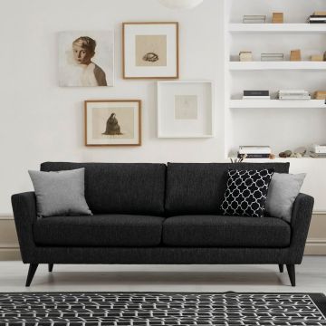 Canapé 3 places | Confortable et élégant | Structure en bois de hêtre | Couleur gris foncé