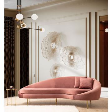 Canapé 3 places | Design unique et confortable | Structure en bois de hêtre | Tissu polyester rose
