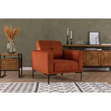 Artie Wing Chair | Structure en hêtre et aggloméré | Tissu polyester orange | 88x86x88 cm