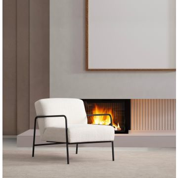 Atelier Del Sofa Wing Chair, cadre en bois de hêtre, tissu 100% polyester, blanc