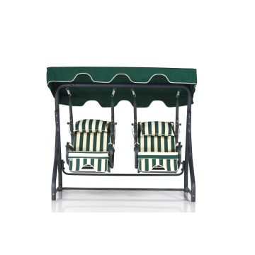 Chaise balançoire double pour le jardin extérieur - Woody Fashion - Structure en métal, tissu polyester facile à nettoyer - Blanc Vert Noir