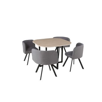 Table et chaises Biaritz, 4 chaises - décor bois/gris