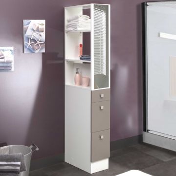 Armoire salle de bains Split avec miroir - blanc/taupe