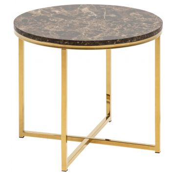 Table d'appoint Anika ø50cm - marbre marron/ doré
