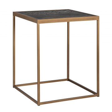 Table d'appoint Bony 50x50cm motif à chevrons - noir/or brossé