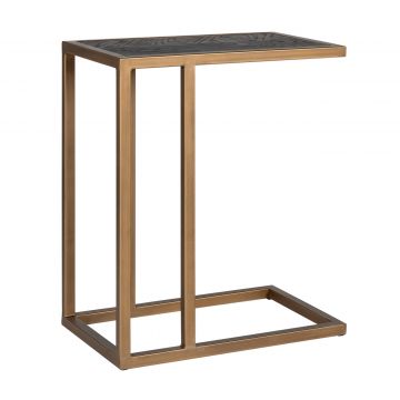 Table d'appoint Bony 55x35cm motif à chevrons - noir/or brossé
