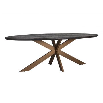 Table à manger Bony ovale 230x100cm motif à chevrons - noir/or brossé