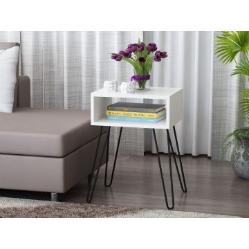 Furny Home Table d'appoint | Epaisseur 18mm | Pieds en métal | Largeur 45cm | Blanc