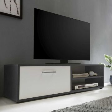 Meuble TV Sami 1 porte 120cm - blanc/gris graphite